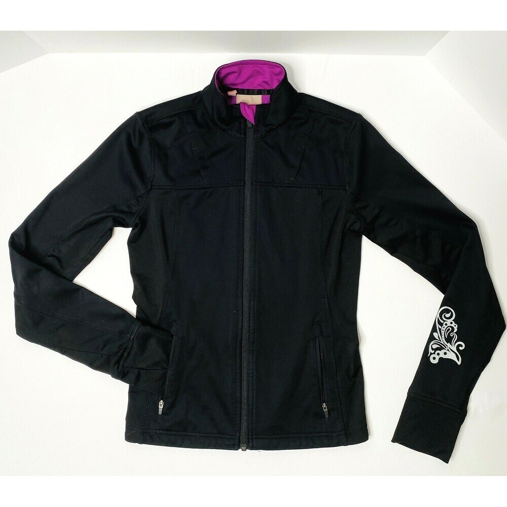 Athleta Women's Zip Up Reflective Running Workout Jacket XXS Swirl Print Black